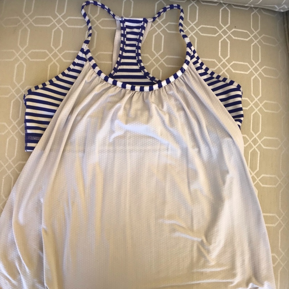 Lululemon No Limit Tank Gray / Pigment Blue White Narrow Bold Stripe